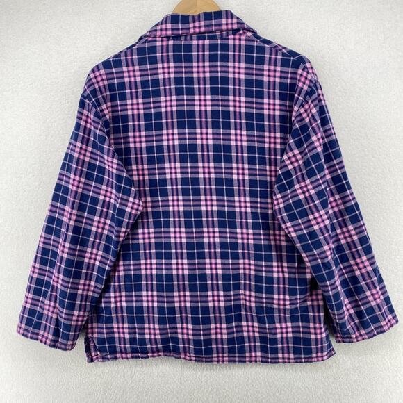 BONSOIR Pajama Set Womens M Flannel Brushed Cotton Plaid Shirt Pants Purple - Picture 3 of 14
